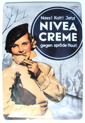 Nivea - Nass! Kalt!.... - Retro Blechschild 30 x 20 cm - Original Nivea Werbung