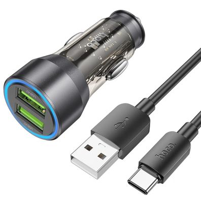 HOCO Autoladegerät 2 x USB QC3.0 18W + USB-Kabel auf Typ C NZ12 schwarz