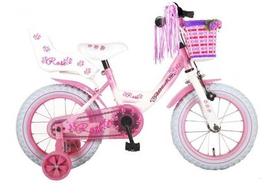 Volare Rose Kinderfahrrad - Mädchen - 14 Zoll - Pink/ Weiß - 95% zusammengebaut