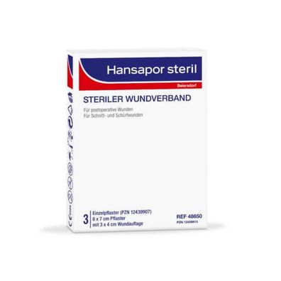 Hansaplast Hansapor Steril, 6 cm x 7 cm, 3 Stück - B06ZZG679Q | Packung (3 Stück)