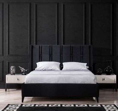 Schwarz-Weiße Schlafzimmer Garnitur Doppelbett Nachttische Polsterbett