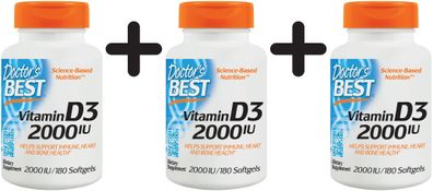 3 x Vitamin D3, 2000 IU - 180 softgels