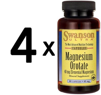 4 x Magnesium Orotate, 40mg - 60 caps