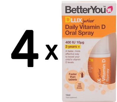 4 x DLux Junior Daily Vitamin D Oral Spray - 15 ml.