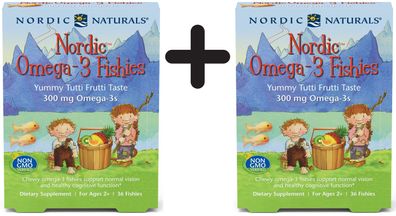 2 x Nordic Omega-3 Fishies, 300mg Yummy Tutti Frutti Taste - 36 fishies