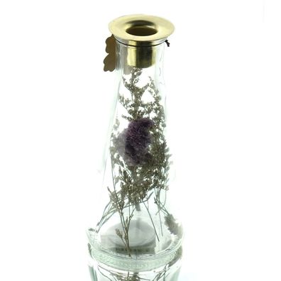 Kerzenhalter Glaskegel Transparent mit Kerzenhalter & Trockenblumen Flieder