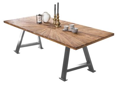TABLES&Co Tisch 160x90 Recyceltes Teak Natur Metall Silber