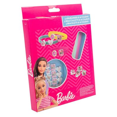 Barbie - 3 Plastikarmbänder mit 18 Charms zum Anmachen