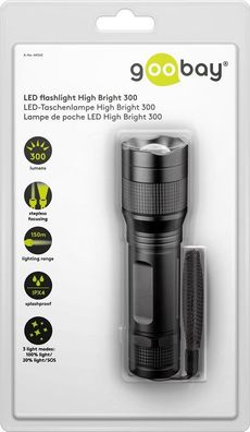 LED Taschenlampe High Bright 300, Schwarz, 5 W, 300lm, f. 3x AAA Batterie