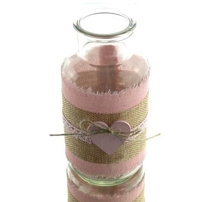 Scheulen Glasflasche transparent mit Herzhänger & rosa Dekor 17 cm