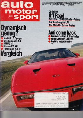 auto motor und sport Heft 8/ 1987, Amerikaner, Off Road, Audi, BMW, Alfa