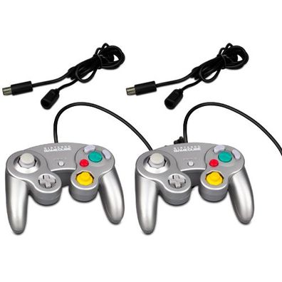 2 original Nintendo Gamecube Controller Platinum Silber + 2 Controller Verlängerungen