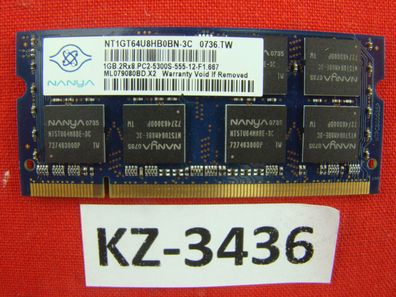 Nanya 1x1GB PC2.5300S-555-12-F1 2RX8.667 NT1GT64U8HB0BN-3C #KZ-3436