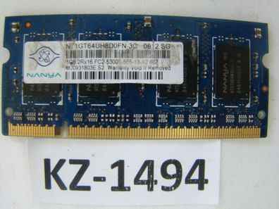 1 GB DDR2 RAM 2Rx16 PC2-5300S SO-DIMM 'Nanya NT1GT64UH8D0FN-3C' #KZ-1494