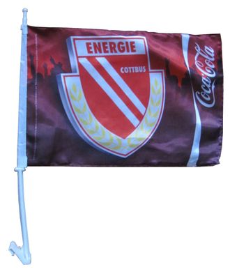 Coca Cola - Energie Cottbus - Fahne mit Halterung fürs Auto - 46 x 30