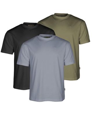 Pinewood 5447 3-Pack T-Shirt Olive/ Shadow Blue/ Black (750) - Größe: S