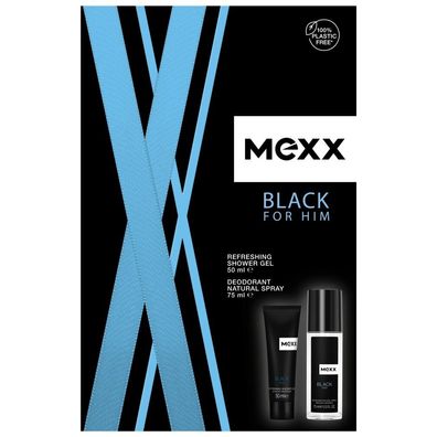 Mexx Black for Him Geschenkset (Deo-Zerstäuber 75ml + Duschgel 50ml)