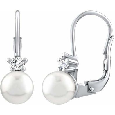 Gentle silver earrings with white pearl Swarovski Silvego35037w