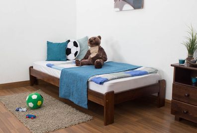 Kinderbett / Jugendbett Kiefer Vollholz massiv Nussfarben A10, inkl. Lattenrost