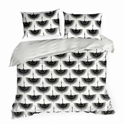 Bettwäsche Kissenbezug Bettbezug Bettwaren 200 x 220cm schwarz weiß Bettgarnitur Deko