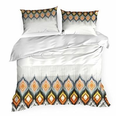 Bettwäsche Kissenbezug Bettbezug Bettwaren Bettgarnitur weiß orange 160 x 200 cm Deko