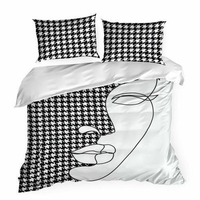 Bettwäsche Kissenbezug Bettbezug Bettwaren 160 x 200cm schwarz weiß Bettgarnitur Deko