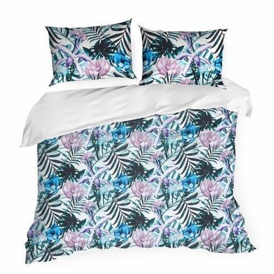 Bettwäsche Kissenbezug Bettbezug 160x200cm weiß dunkelgrün Botanish 3tlg Deko Modern