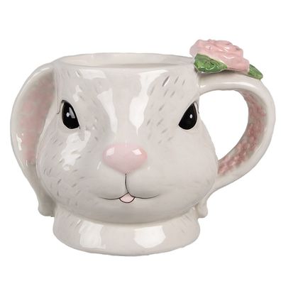 Clayre & Eef Tasse Kaninchen 450 ml Weiß Rosa Keramik (Gr. 16x11x11 cm / 450ml)