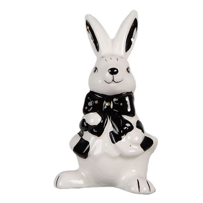 Clayre & Eef Figur Kaninchen 9 cm Weiß Schwarz Keramik (Gr. 5x4x9 cm)