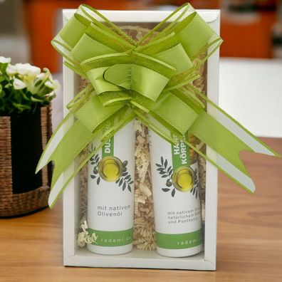 Geschenkbox Geschenk Set Box Pflegeset mit nativem Olivenöl Körpercreme Duschgel