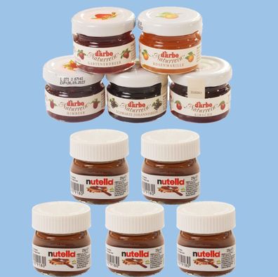 Darbo Konfitüre 5er Sortiment und 5x Nutella im Miniglas - 10 Minigläser