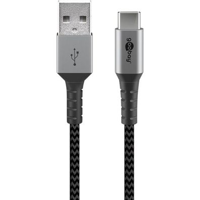 goobay Kabel USB-C/ A 2.0 textil gy/ sr 1m 49296 - Goobay 49296 - (PC Zubehoer / ...