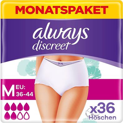 Always Discreet Damen Inkontinenz Pants Größe M Plus Monatspaket 36 Höschen