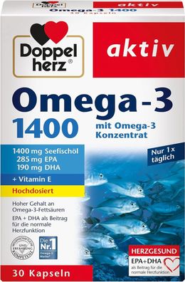 Doppelherz Omega-3 1400 mg Hochdosiert plus Vitamin E EPA & DHA 30 Kapseln