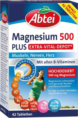 Abtei Magnesium 500 Plus Extra-Vital-Depot Hochdosiert B-Vitamine 42 Tabletten