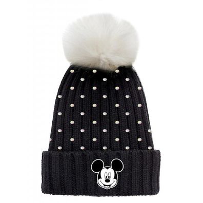Mickey Mouse Wintermütze mit Glitzer- Steinen, Logo und Bommel