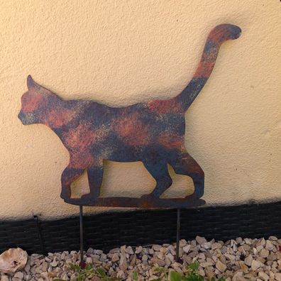 Katze auf Stab, Rostiges Metall Design , Gartenfigur, Metall Figur, Gartendeko