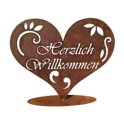 XXL Edelrost Herzlich Willkommen - Schild Herz Gartendeko Metall 42cm 1170g