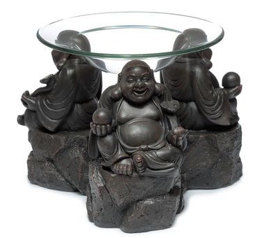 NEU Duftlampe lachender chinesischer Buddha in Holzoptik