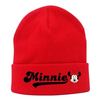 Minnie Mouse Strickmütze rot mit Schriftzug und Logo