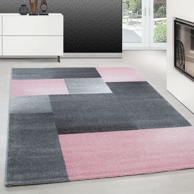Teppich modern design teppich Rechteck Kurzflor Kariert Vintage Meliert Pink