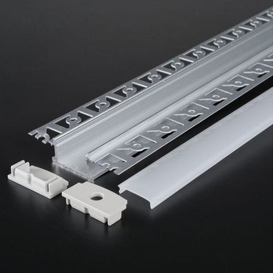 2m LED Alu Profile Schiene Unterputz Profil mit Milchglas Abdeckung Kanal System ...
