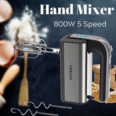 SOKANY 800W Mixer Handrührgerät mit Turbo Edelstahlkneter Handmixer Handrührer