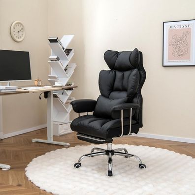 Ergonomischer Bürostuhl mit einziehbarer Fußstütze, Computerstuhl Chefsessel