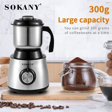 SOKANY 500W Kaffeemühle Elektrisch Edelstahl 300g Coffee Grinder Gewürzmühle SK-156