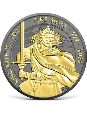 Silbermünze King Arthur 2023 1 oz Gold Ruthenium Großbritannien 999 Silber