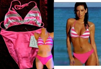 Damen Girly Strand Eyecather! Bikini Triangle NEU 34 36 weiß pink Streifen Neu