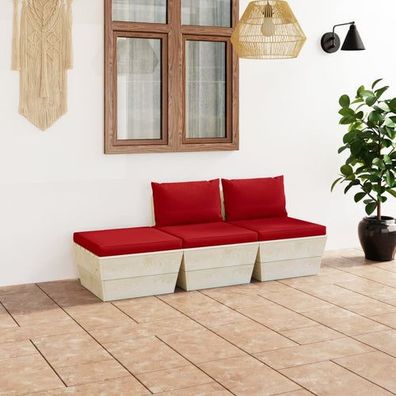 3-tlg. Garten-Sofagarnitur aus Paletten mit Kissen Fichtenholz