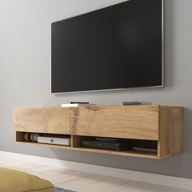 Selsey Wander - TV-Bank Holzoptik Weiß Grau Schwarz hängend/ stehend mit LED, 140cm