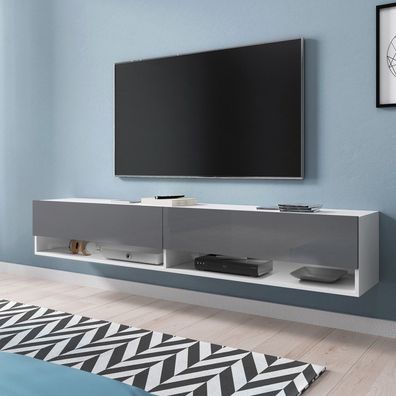 Selsey Wander - TV-Bank Holzoptik Weiß Grau Schwarz hängend/ stehend mit LED, 180cm